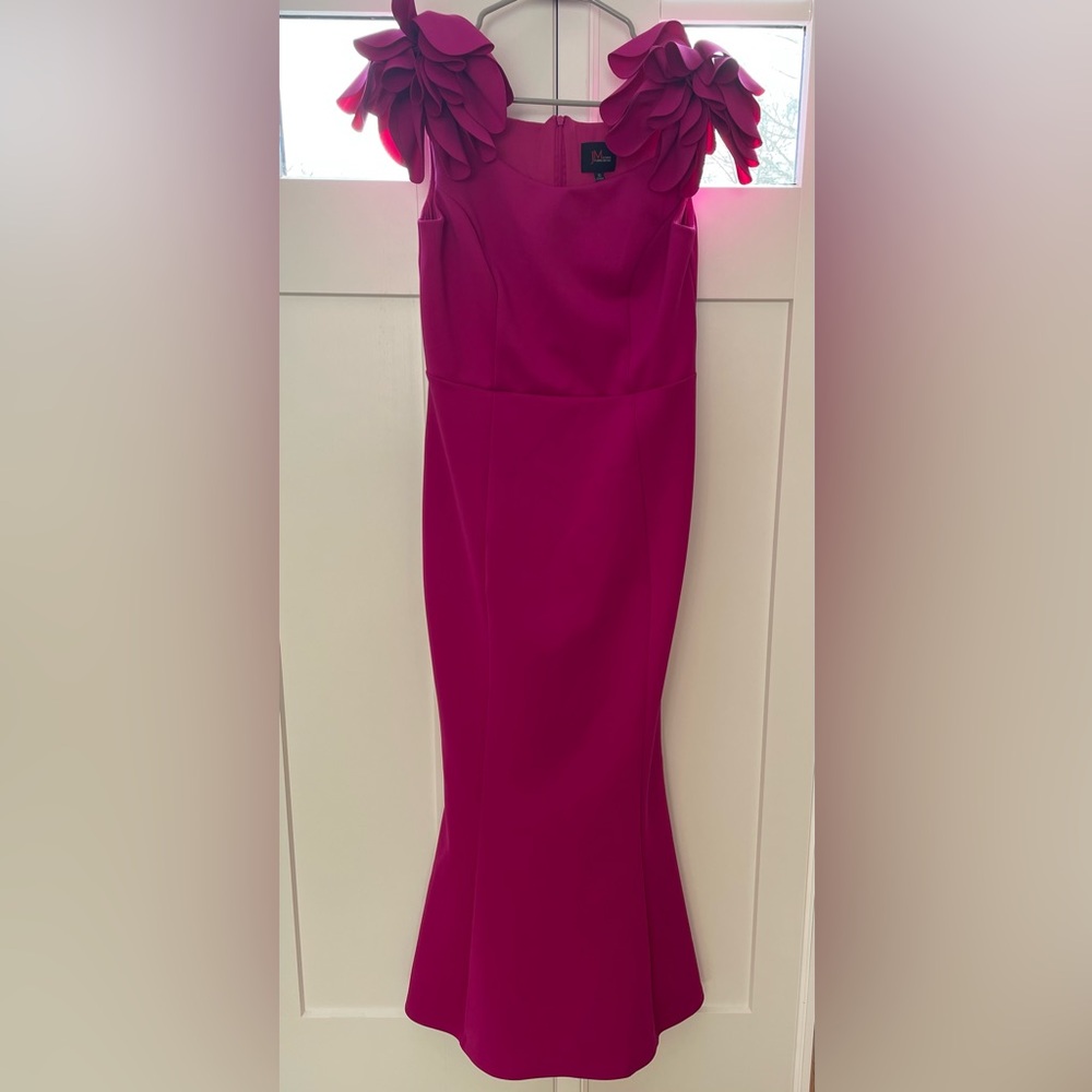 Fuchsia Maxi Dress with Petal Shoulder Detail